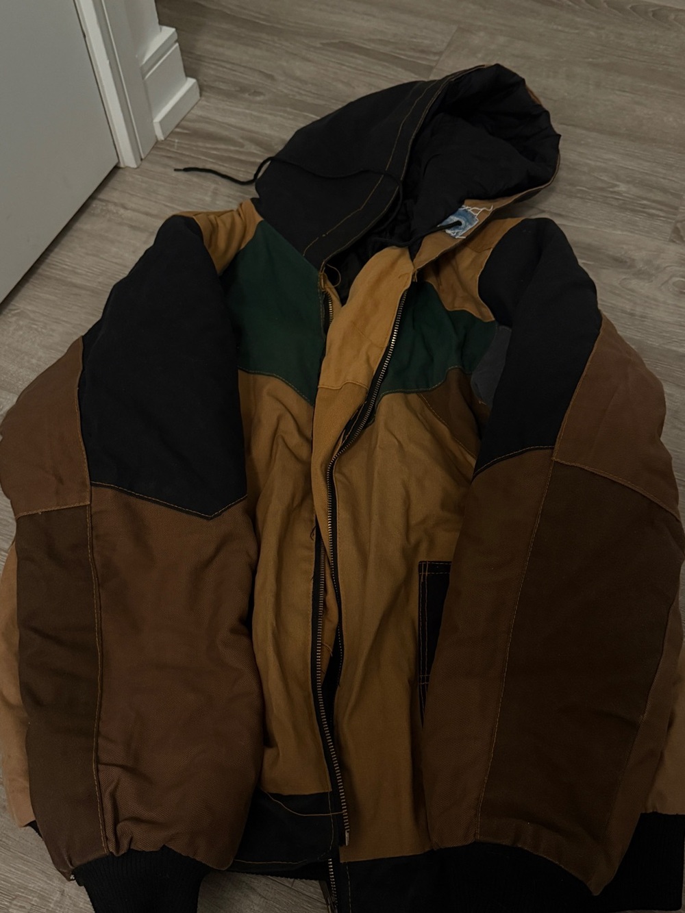 Carhartt Men’s Brown/Black/Green Hooded Puffer Jacket
